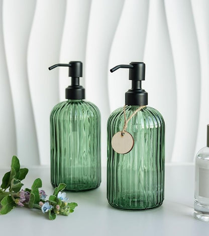 JASAI 18Oz Green Glass Soap Dispenser with Black Rust Proof Pump, Refillable Bathroom soap Dispenser with Thick Glass, Soap Dispenser Bathroom for Kitchen Dish soap, Hand Soap, Lotion, Body Wash. - Image 7