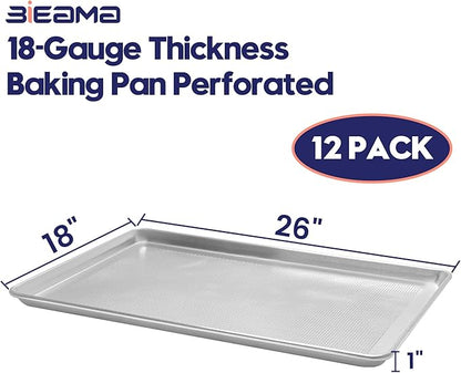 BIEAMA 12 Pack Full Size 26" x 18" Aluminum Baking Sheet Pan Perforated, Commercial Bakery Equipment Cookie Sheets, NSF Approved Baking Tray - Image 2