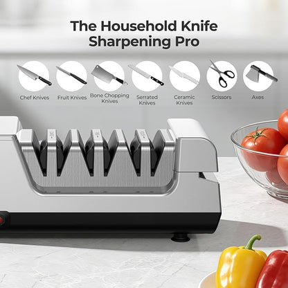 Narcissus Knife Sharpener, 3 Stages Diamond Electric Knife Sharpener for Stainless Steel and Ceramic Kitchen Knives, 40 Seconds Quick Repairing & Polishing, Open Design Port for Scissors Sharpening - Image 7