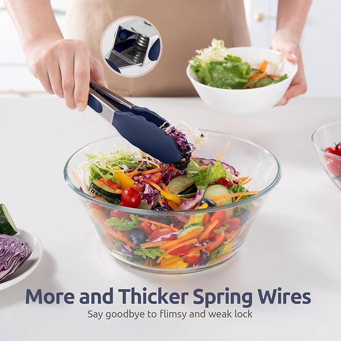 600ºF Heat Proof Kitchen Tong: U-Taste 7" Silicone Cooking Tong with Firm Sealed Non Stick Rubber Tips & Silicon Coated 18/8 Stainless Steel Handle & Smooth Locking for Serving Salad (Midnight Blue) - Image 8