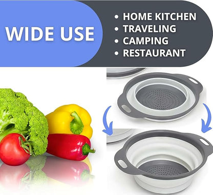 White Round Silicone Collapsible Colander – Silicone Round Kitchen Strainers with Plastic Handles Small Foldable Kitchen Strainer Perfect for Draining Pasta Vegetable and Fruit - Image 5