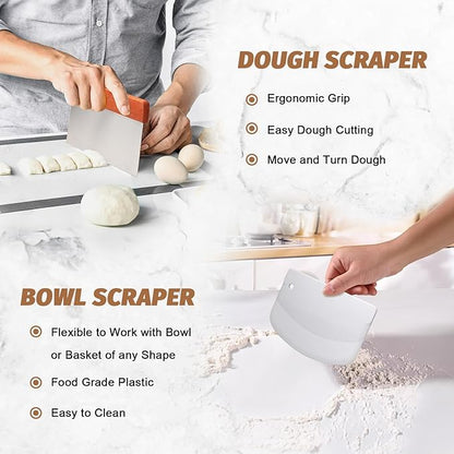 Sourdough Proofing Basket Gift Set, 9" Round and 10" Oval Banneton Bread Baking Supplies, Sourdough Baskets with Bread Lame, Danish Whish, Bowl Scraper, Sourdough Scraper, and Linen Liner - Image 4