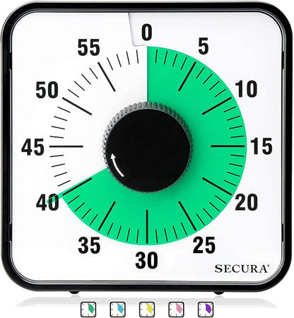 Secura 60-Minute Visual Countdown Timer, 7.5-Inch Oversize Classroom Visual Timer for Kids and Adults, Durable Mechanical Kitchen Timer Clock with Magnetic Backing (Green) by Secura