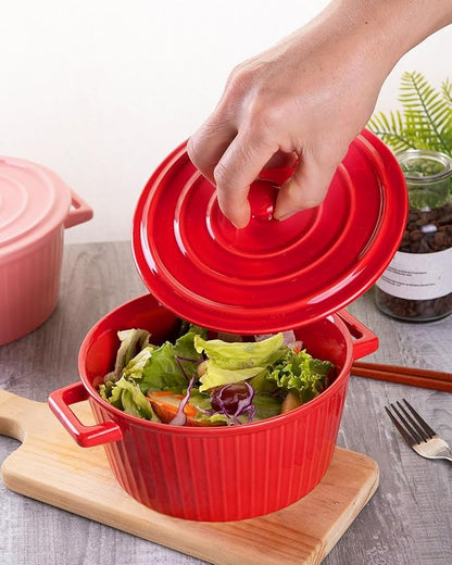 WHJY Red Colorful Ceramic Casserole Dish with Lid，1 Quart Ceramic Casserole Pan for Bakeware Oven