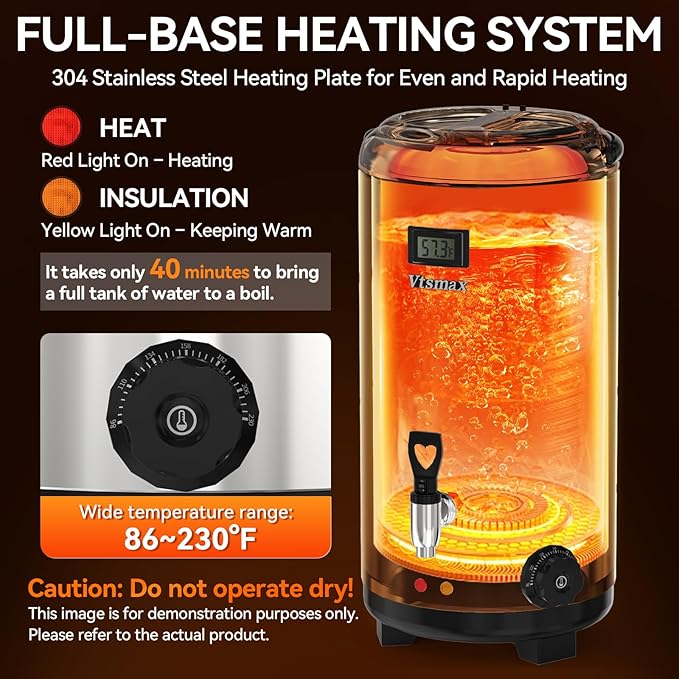 Electric Insulated Beverage Dispenser with Stand 2 Gallon Hot & Cold Drink Dispenser 86-230℉ Adjustable Temperature Real-Time Temperature Display for Tea and Coffee (Silver) - Image 3