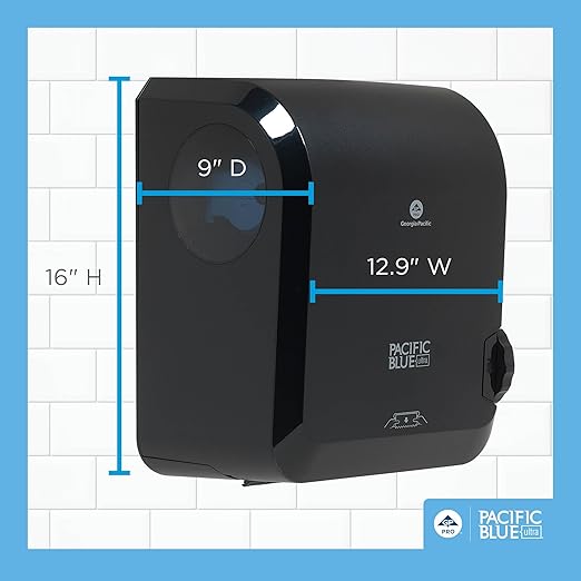 Pacific Blue Ultra 8" High-Capacity Mechanical Paper Towel Dispenser by GP PRO (Georgia-Pacific), Black, 59589, 12.9" W x 9" D x 16" H, 1 Dispenser - Image 4