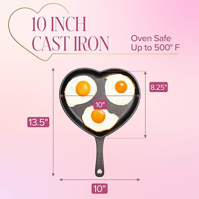 Paris Hilton Pre-Seasoned Cast Iron Heart Skillet Pan, Heavy-Duty Frying Pan for Cooking, Baking & Searing, Oven Safe, Stovetop Compatible, 10-Inch - Image 6