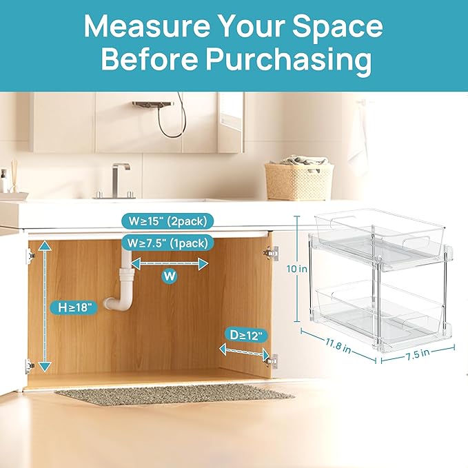 Vtopmart 8 Pack Bathroom Organizer, 2 Tier Clear Under Sink Organizers Vanity Countertop Storage Container,Cabinet Drawers Bins, Pull-Out Organization with Track for Pantry, Kitchen - Image 6