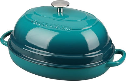 EDGING CASTING Enameled Oval Cast Iron Dutch Oven Pot with Lid, Bread Dutch Oven for Sourdough Bread Baking, Dutch Oven Bread, Bread Oven, 6QT, Darkcyan by EDGINGCOOKWARE