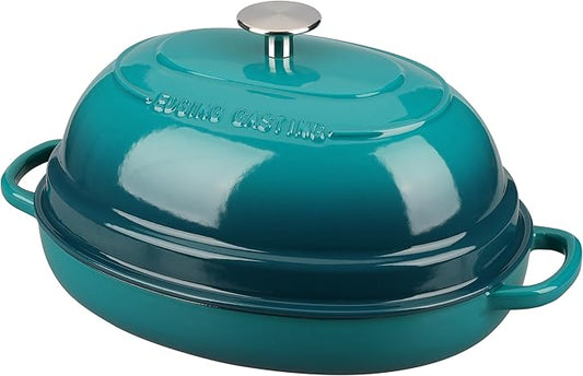 EDGING CASTING Enameled Oval Cast Iron Dutch Oven Pot with Lid, Bread Dutch Oven for Sourdough Bread Baking, Dutch Oven Bread, Bread Oven, 6QT, Darkcyan by EDGINGCOOKWARE