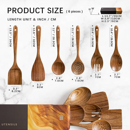 Wooden Spoons for Cooking, Nonstick Cooking Utensil Set with 6 Piece Acacia Wooden Spatulas and Spoons for Cooking, Terrific for Everyday Kitchen Tasks - Image 2