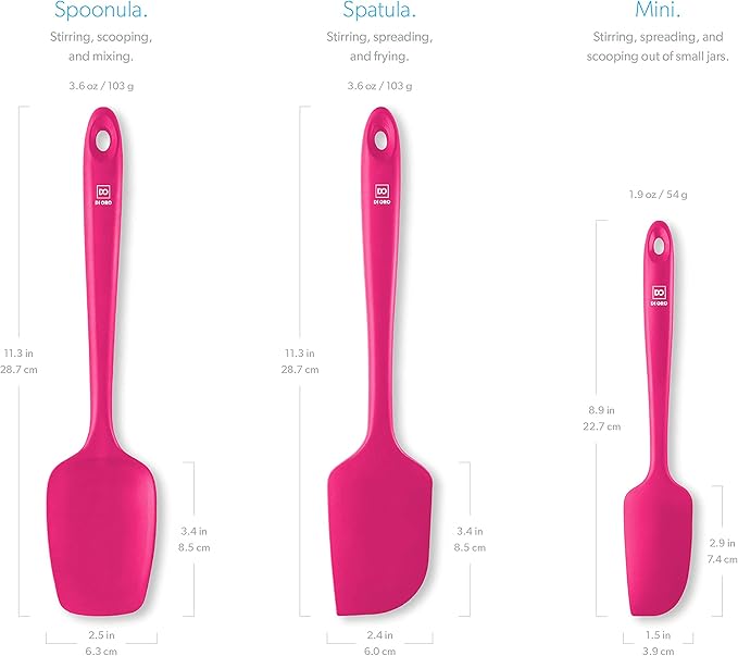 DI ORO Silicone Spatula Set - Rubber Kitchen Spatulas for Baking, Cooking, & Mixing - 600°F Heat-Resistant & BPA Free Silicone Scraper Spatulas for Nonstick Cookware - Dishwasher Safe (3pc, Magenta) - Image 5