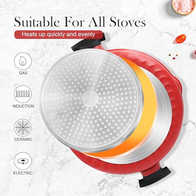 AIKENBBKK Frying Pan Skillet Nonstick with Lid, 14 Inch Large Deep Saute Pan, Big Induction Pan Non Stick, 2-1 Cooking Cookware with Helper Handle, Family Size, Suitable for All Stoves, PFOA-Free, Red - Image 7
