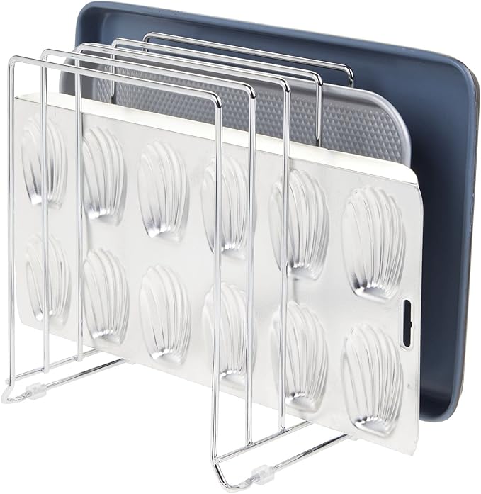 mDesign 5 Slot Pot and Pan Rack — Metal Wire Rack for Cabinets, Pantries or Kitchen Surfaces — Freestanding Pan Stand for Pans, Pots, Lids and Crockery – Silver by mDesign