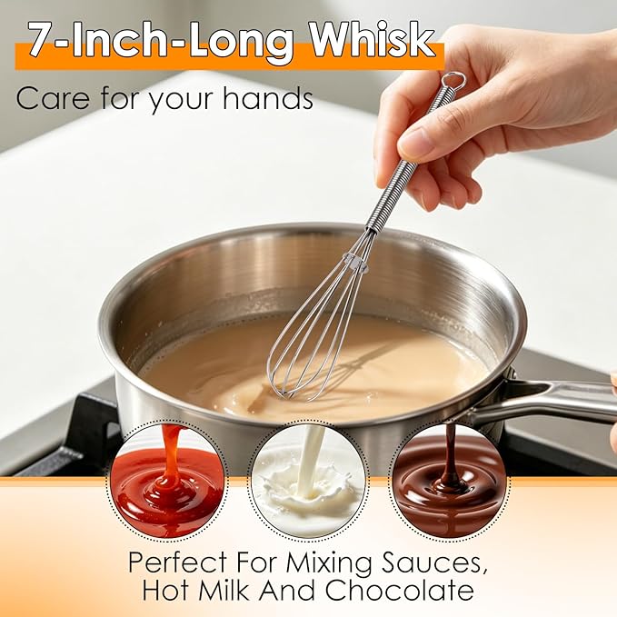 HOTEC Mini Whisks Anti-Rust 304 Stainless Steel Set of 2-5“ & 7", Small Whisk for Cooking, Baking, Mixing Ingredients - Image 5