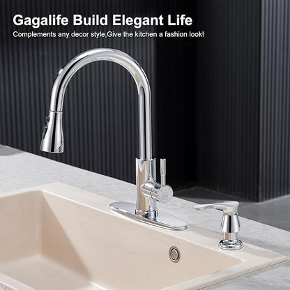 GAGALIFE Kitchen Sink Soap Dispenser Chrome, Under Sink Soap Dispenser with 40" Silicone Extension Tube Kit,Say Goodbye to Frequent Refills - Image 3