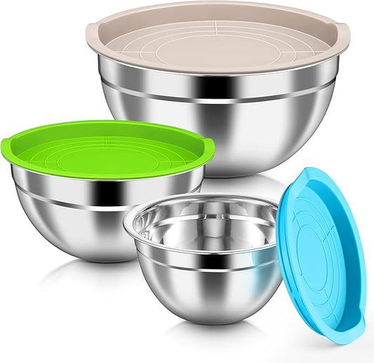 HaWare Mixing Bowls with Airtight Lids, 6-Piece Stainless Steel Salad Bowls, Strong Nesting Bowls for Cooking, Prepping, Baking, Serving & Food Storage, Stackable Design, Size 4.6, 3, 1.5QT, Colorful by HaWare