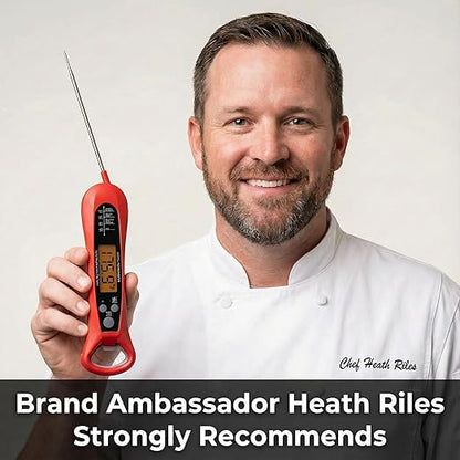Therm Pro® Chef Meat Thermometer Digital, 1 Sec Instant Read, NIST® Certified Accurate to ±0.5℉, Ultra Bright LED Screen, IP67, Auto-Rotate, for BBQ, Turkey, Candy, Liquids Valentine's gift Cherry Red