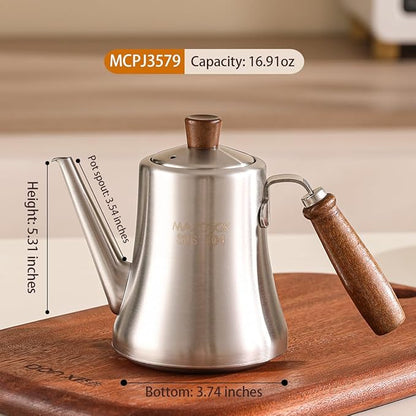 18/8 Stainless Steel Olive Oil Dispenser 500ml/16.9oz Drip-Free Pouring Oil Pot Storage Container Wooden Handle