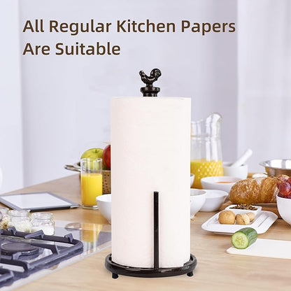 Cast Iron Rooster Paper Towel Holder for Kitchen Countertop - Vintage Coffee Gold Farmhouse Decor, Heavy Weighted Base Standing Dispenser for Easy One-Handed Tear, Fits Jumbo Rolls