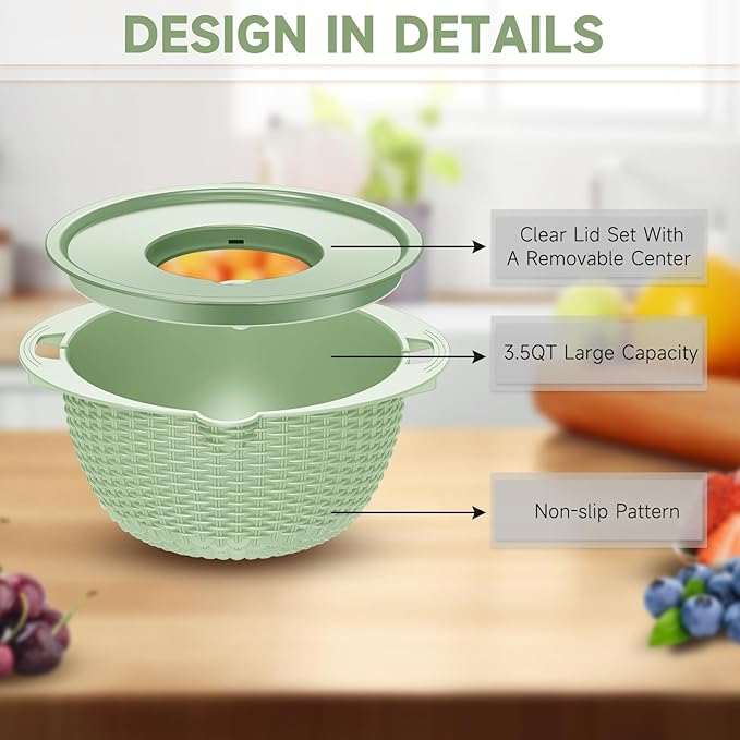 4-1 Strainer with Bowl & Spoons Set - Strainers and Colanders - Colanders for kitchen(Patented) - Pasta Strainer with Upgraded Graters & Spoons for Fruit Veggie Kitchen Essentials, Green - Image 7