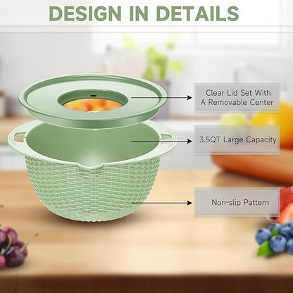 4-1 Strainer with Bowl & Spoons Set - Strainers and Colanders - Colanders for kitchen(Patented) - Pasta Strainer with Upgraded Graters & Spoons for Fruit Veggie Kitchen Essentials, Green - Image 7