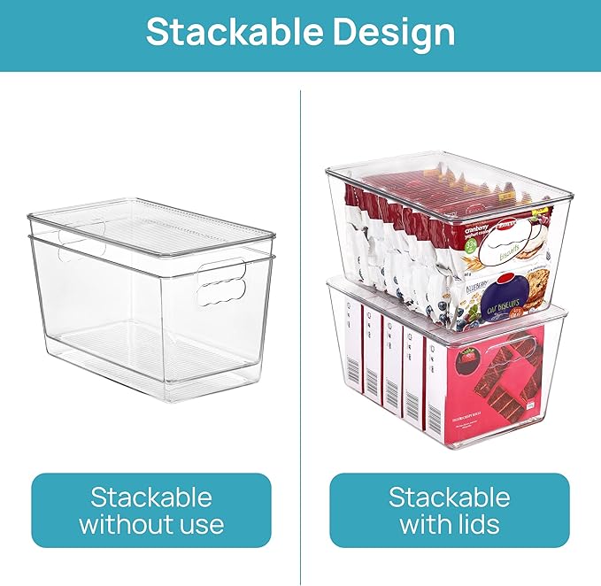 Vtopmart 8 Pack Clear Stackable Storage Bins with Lids, Large Plastic Containers with Handle for Pantry Organization and Storage,Perfect for Kitchen, Fridge, Cabinet, Bathroom Organizer - Image 3