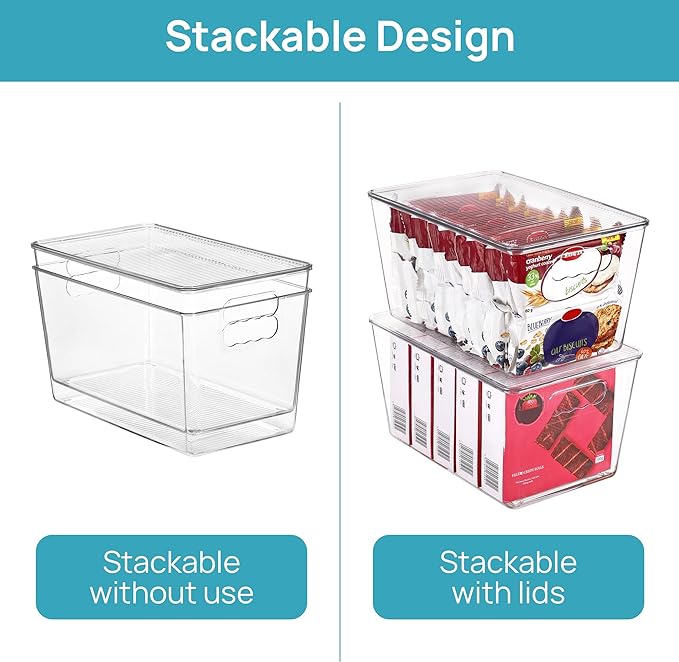 Vtopmart 12 Pack Clear Stackable Storage Bins with Lids, Large Plastic Containers with Handle for Pantry Organizer and Storage,Perfect for Bathroom,Cabinet,Kitchen,Fridge,Closet Organization - Image 3