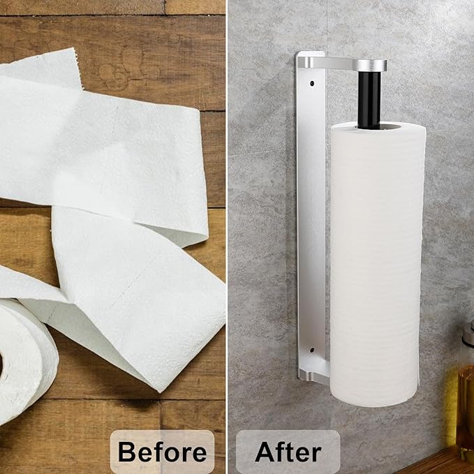 MONEER Paper Towel Holder Under Cabinet, Paper Towel Holder, Aluminum Alloy Kitchen Towel Holders, Self Adhesive Kitchen Roll Holder for Kitchen, Bathroom, Living Room (Silver) - Image 3