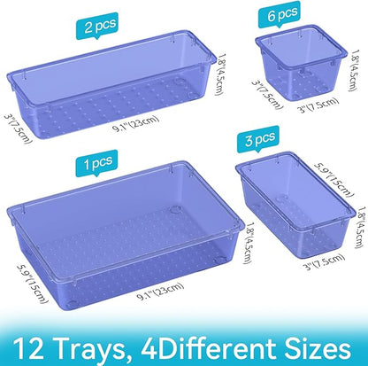 ElegantArray 12 PCS Drawer Organizer Set, 4 Sizes Tool Storage Trays, Clear Plastic Makeup Vanity Organizer and Storage Bins for Stationeries, Multiple Gadgets for Office, Bedroom, Navy Blue - Image 4