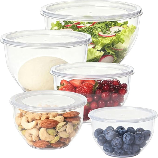 Greentainer Plastic Mixing Bowls with Lids Set for Kitchen, 5 Set Nesting Bowls for Mixing, Baking, Prepping, Cooking and Serving Food, Mixing Bowls Dishwasher, Microwave Safe by Greentainer
