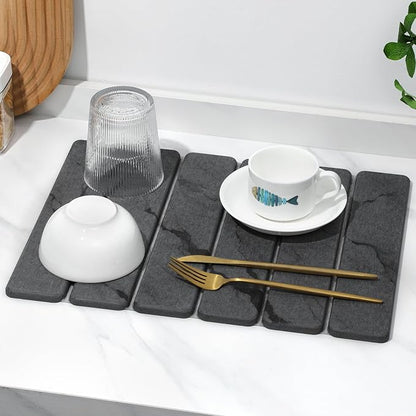 Small Stone Dish Drying Mat for Kitchen Counter, 2 PCS 16"×12" & 8"x4" Quick Dry Stone Mats, Foldable Water Absorbing Diatomaceous Earth Drying Dish Pad for Countertop Bottles Utensils Cups(Dark Gray) - Image 8