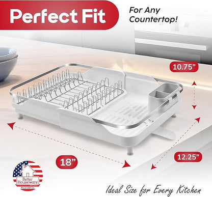 Better Houseware Expandable Dish Drying Rack - Space-Saving Stainless Steel Dish Racks for Kitchen Counter with drainboard and Detachable Cutlery Holder, Large, White - Image 6