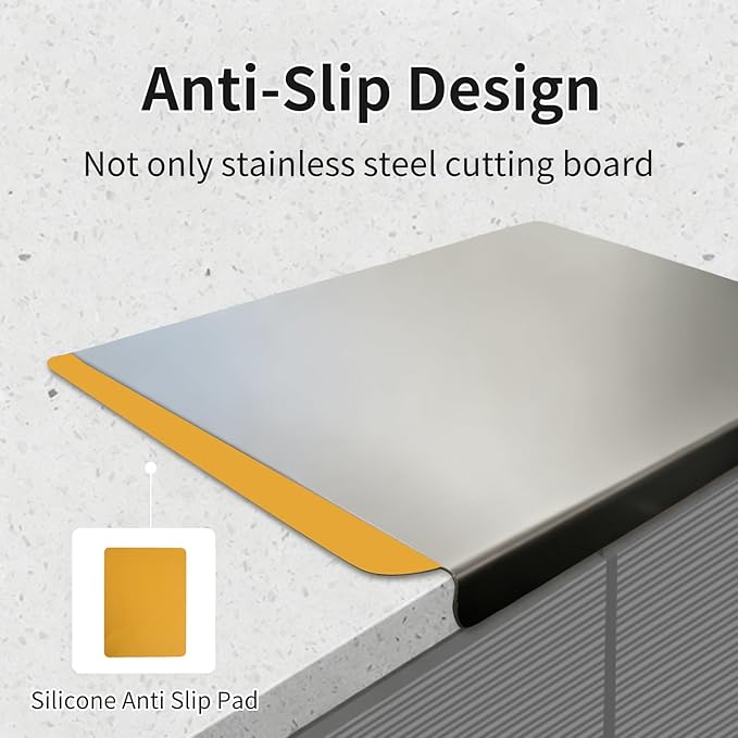 Large Stainless Steel Cutting Boards for Kitchen, Chopping Boards with Orange Non-slip Mat, Cutting Board with Counter Lip for Meat, Fruits, Vegetables, Bread,Dough(15.75" × 11.81")