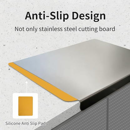 Large Stainless Steel Cutting Boards for Kitchen, Chopping Boards with Orange Non-slip Mat, Cutting Board with Counter Lip for Meat, Fruits, Vegetables, Bread,Dough(15.75" × 11.81")
