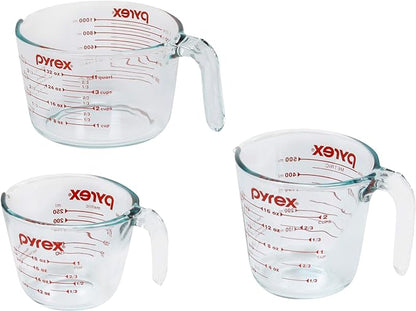 Pyrex Essentials (3-Pack) Glass Measuring Cups Set, (1, 2 & 4 Cup) Measuring Cups For Prepping, Baking and Cooking, Preheated Oven, Dishwasher, Freezer, and Microwave Safe by Pyrex
