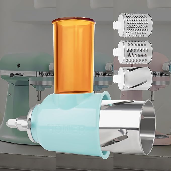 HOMER Slicer Shredder Attachment - Fits All Models of KitchenAid Stand Mixer - Premium Stainless Steel - Time-Saving Accessories for Cheese Grater(Light Green)