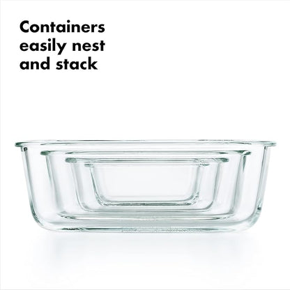 OXO Glass Food Storage Container, Rectangle, 1.6 Cup | Smart Seal | Leakproof | Pack of 2