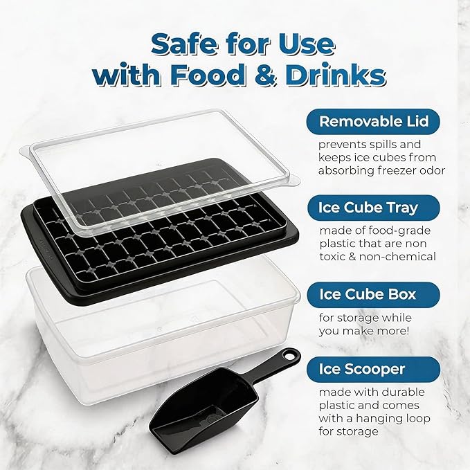Ice Cube Tray with Lid And Bin for Freezer - 2 * 55 Nugget Ice Maker Tray, Cocktail Coffee Ice Mold for Easy Release Small Cubes, with Ice Container Scoop, Flexible Durable Plastic, BPA Free - Image 2
