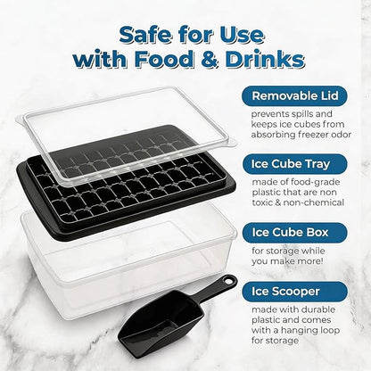Ice Cube Tray with Lid And Bin for Freezer - 2 * 55 Nugget Ice Maker Tray, Cocktail Coffee Ice Mold for Easy Release Small Cubes, with Ice Container Scoop, Flexible Durable Plastic, BPA Free - Image 2
