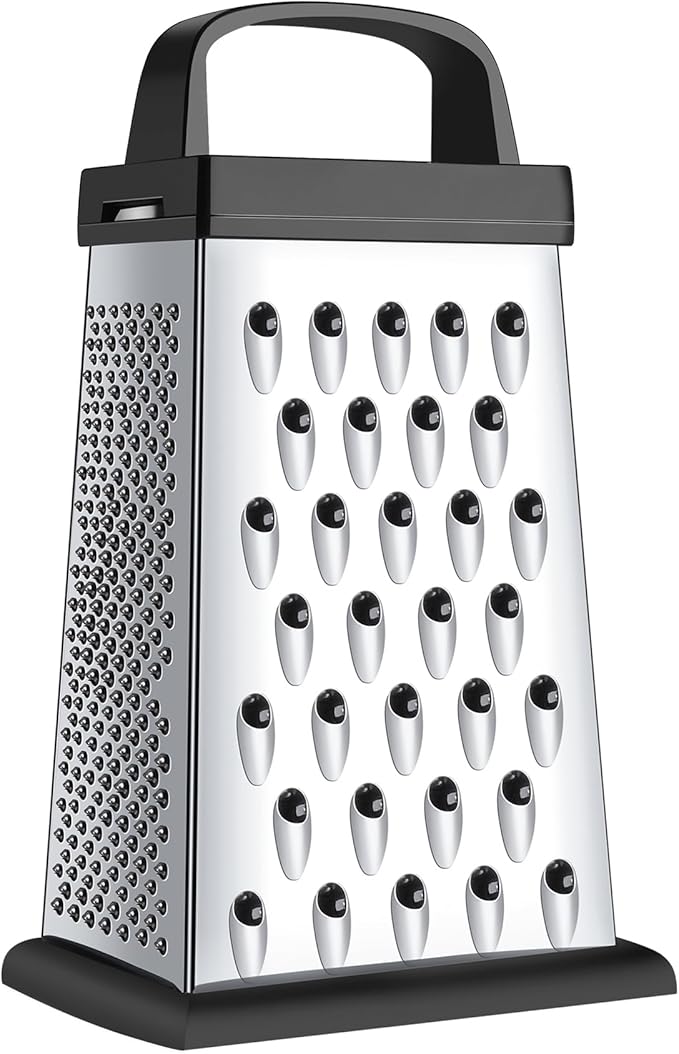Cheese Grater, Mini Size 4-Sided Stainless Steel Grater, Food Shredder for Cheese, Parmesan, Vegetable, Dishwasher Safe, Black by Kaishun