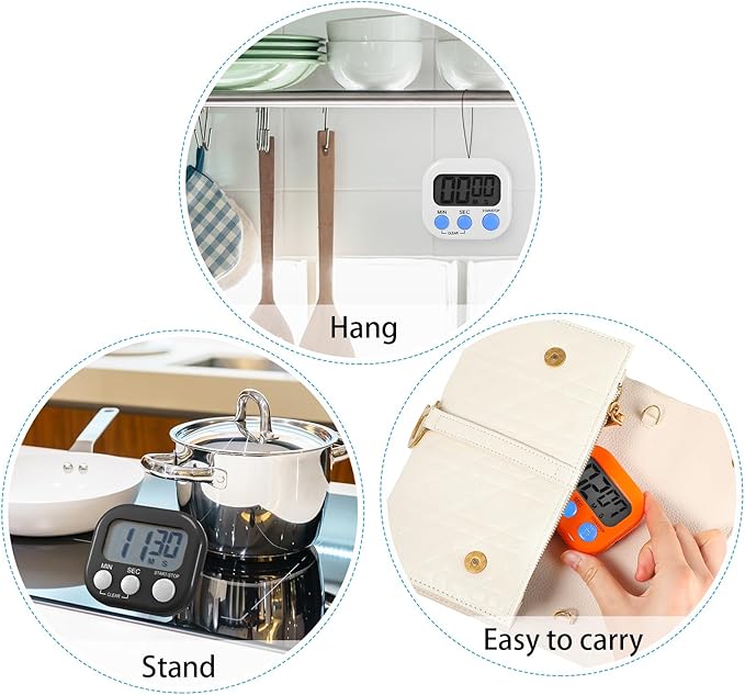 Weewooday 50 Pcs Large Classroom Timers Stopwatch Magnetic Kitchen Digital Timer Electronic Countdown Multi Function Loud Alarm Stopwatch for Cooking Sports Study Work Exercise Oven (10 Colors)