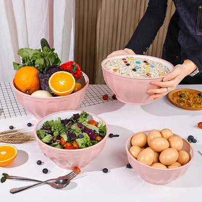 BoxedHome Mixing Bowls with Lids Set, 4PK Large 0.2” Thick Plastic Nesting Mixing Bowl, Microwave Safe,Size 1.37,2.32,3.8 and 5.07qt, Pink - Image 6