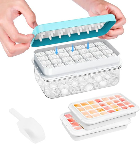 Ice Cube Tray with Lid and Bin, PHINOX 56 pcs Ice Trays for Freezer, Ice Cube Trays for Freezer with 2 trays, Container, Lid & Ice Scoop, BPA Free by PHINOX