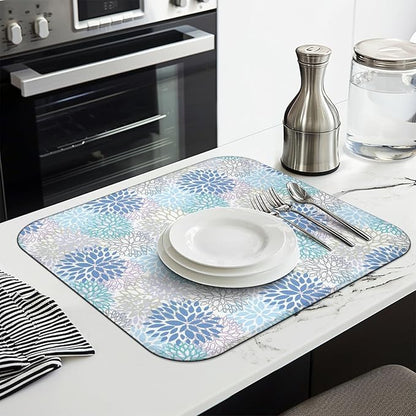 Dish Drying Mat Drainer Pads - Extra Large Microfiber Drying Mats for Dishes Kitchen Counter Super Absorbent Pads for Draining Racks (Blue,18"x24" )