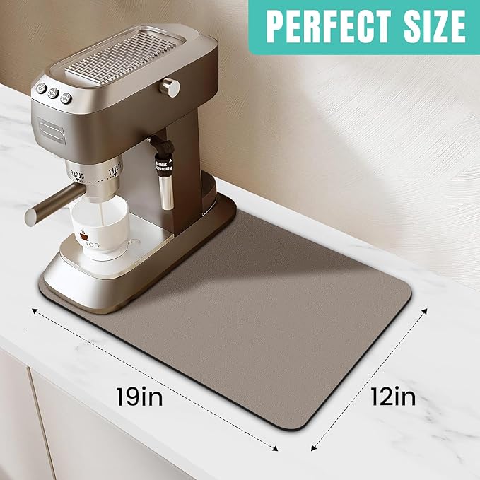 WISELIFE Coffee Mat Super Absorbent Dish Drying Mat Bar Accessories Match with Coffee Machine Large Drying Mats for Kitchen Counter 12" W x 19" L, Khaki - Image 2