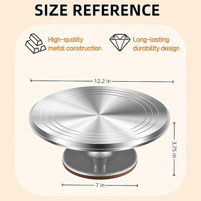 12-Inch Aluminum Alloy Cake Turntable for Frosting, Ultra-Smooth Rotating Icing Stand with Non-Slip Base, Heavy-Duty Decorating Rotating Cake Stand for Baking, DIY Crafts, and Cake Decoration