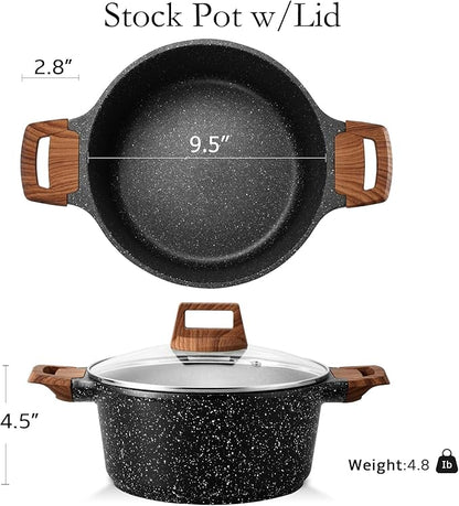 ESLITE LIFE Nonstick Stock Pot with Lid, 5 Quart Granite Casserole Large Soup Pot Pasta Cooking Pot, Induction Compatible, PTFE & PFOA Free, Black - Image 3