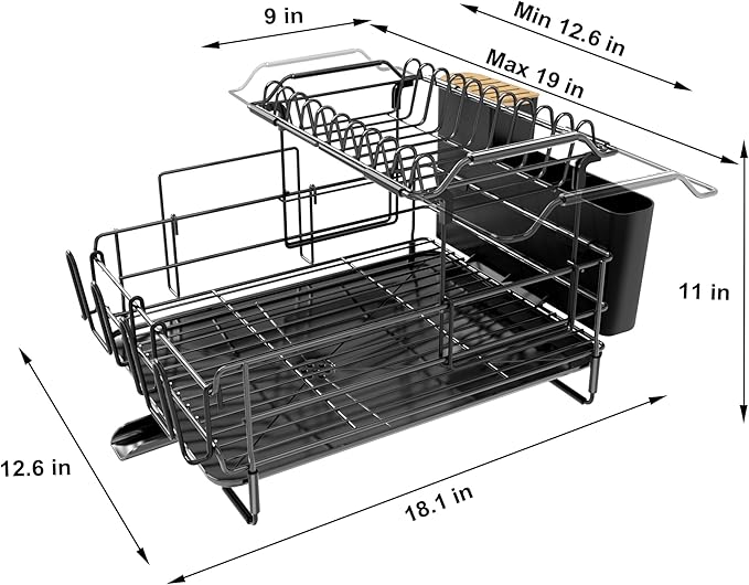 Runnatal 2-Tier Dish Drying Rack with Drainboard Set, Stainless Steel Detachable 2-in-1 Large-Capacity 2-Tier Over The Sink Anti-Rust Dish Rack and Dish Drainer for All Kitchen - Image 2