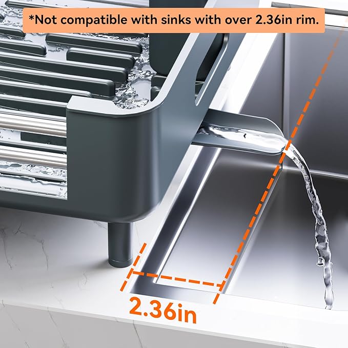 Urackify Stainless Steel Dish Drying Rack - Dish Drainer for Kitchen Counter, Extendable Drainboard with Foldable, Space-Saving Cup & Bowl Organizer, Includes Knife and Utensil Holder, Matte-Green - Image 7